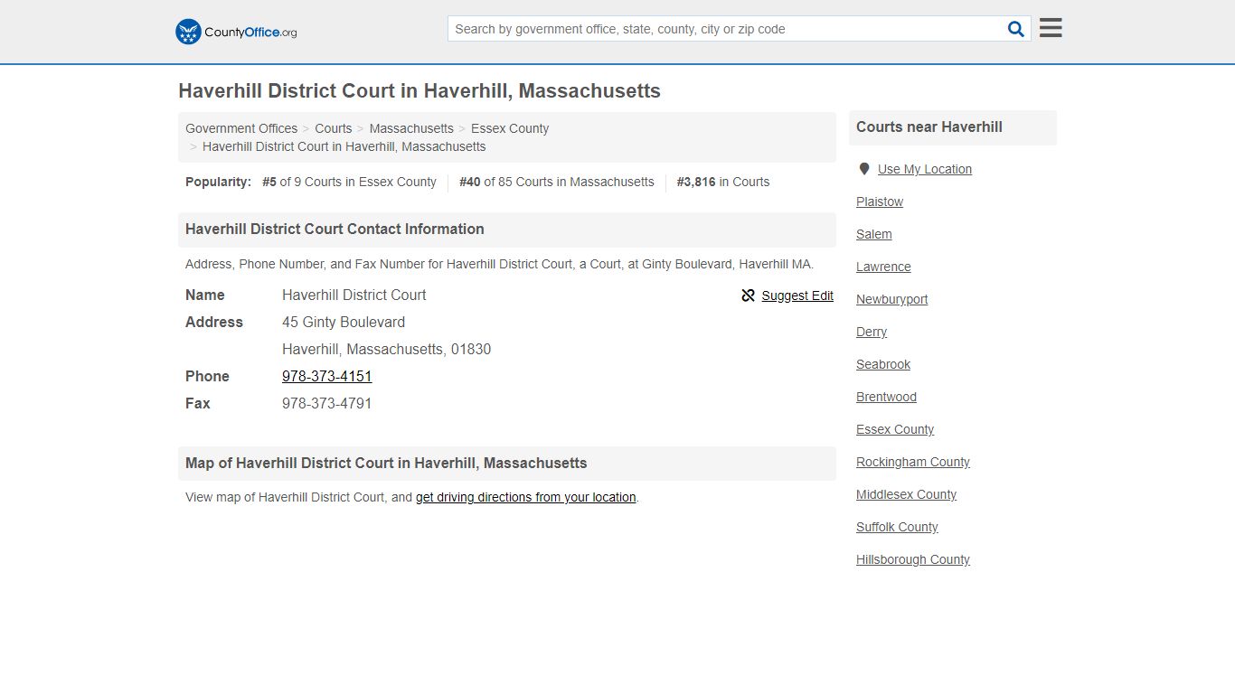 Haverhill District Court - Haverhill, MA (Address, Phone, and Fax)