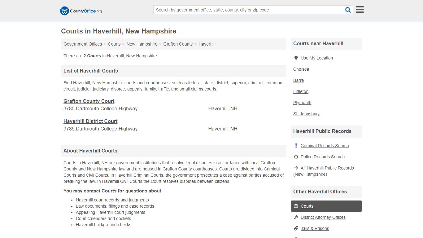 Courts - Haverhill, NH (Court Records & Calendars)