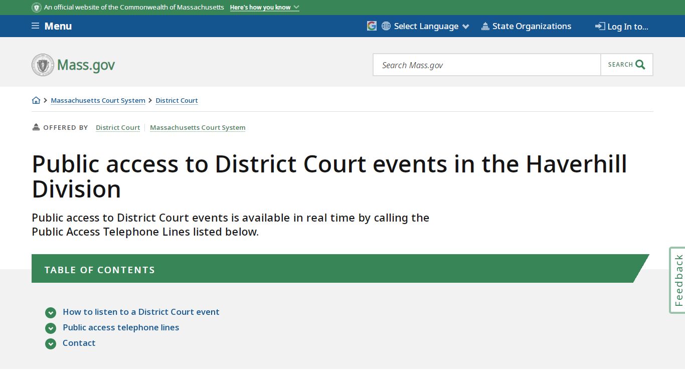 Public access to District Court events in the Haverhill Division